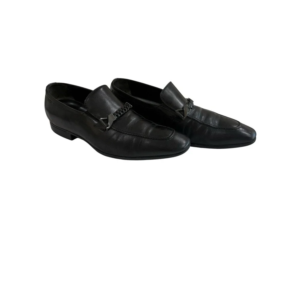 Hugo Boss Loafers Mens Size 9 Black Good Braided Strap Leather Dress Shoes